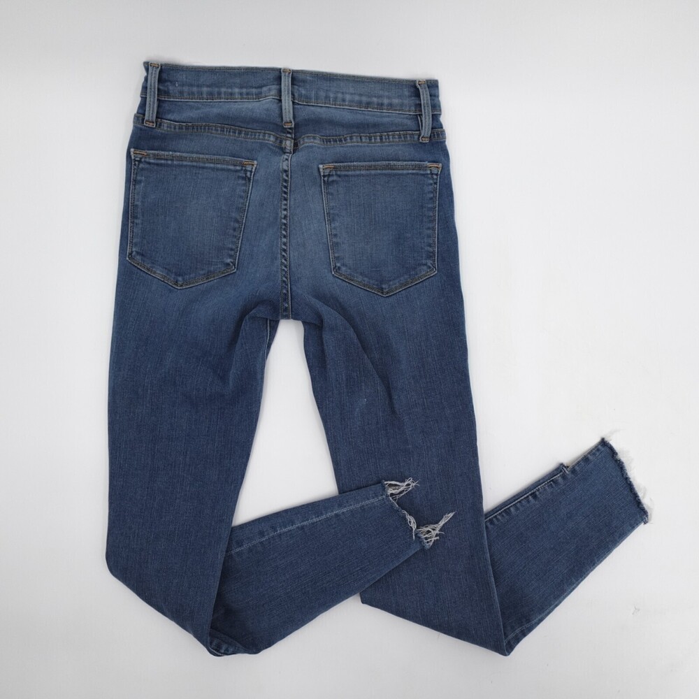 Frame Jeans Womens 25 Blue Denim Le High Skinny Crop Cropped Raw Hem Distressed - Picture 2 of 9